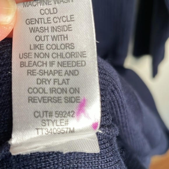 CONNECTED Womens Medium Navy Blue Cowl Neck 3/4 Sleeve Sweater Dress Minimalist - Picture 4 of 10